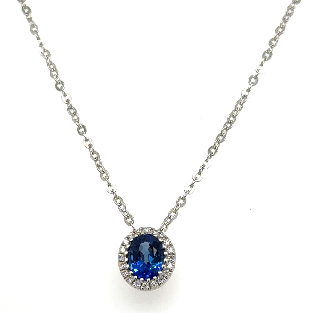 Diamond & Oval Blue Sapphire Pendant Necklace