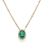 Diamond & Oval Emerald Pendant Necklace