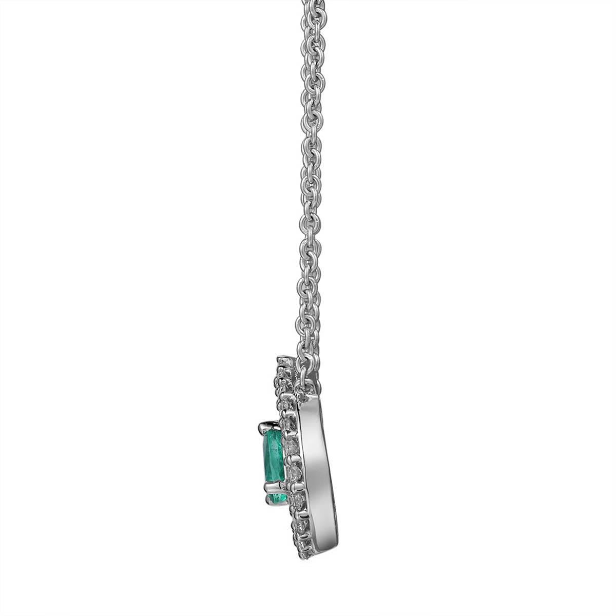 0.89carat Diamond Baguette-cuts & Pear-cut Emerald Pendant Necklace