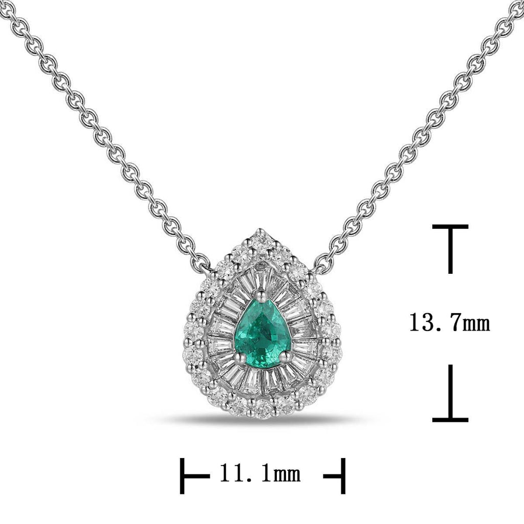 0.89carat Diamond Baguette-cuts & Pear-cut Emerald Pendant Necklace