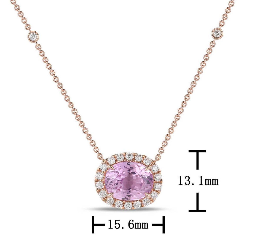 5.42ct tw Diamond Oval Kunzit Pendant Necklace