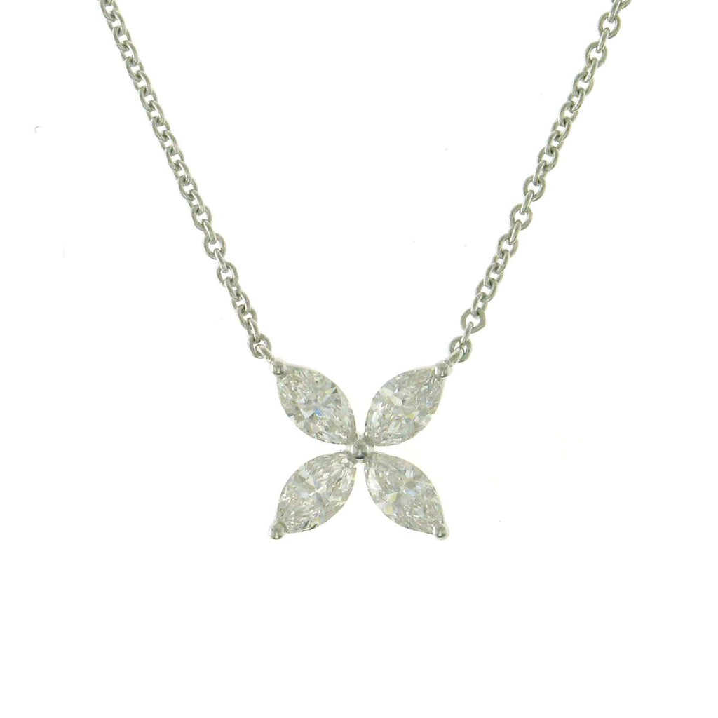 0.78ct tw Diamond Flower Shape Marquise Pendant Necklace