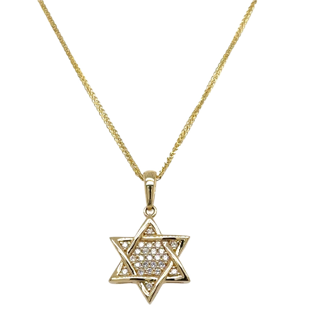 Diamond and Gold Star Of David Pendant Necklace