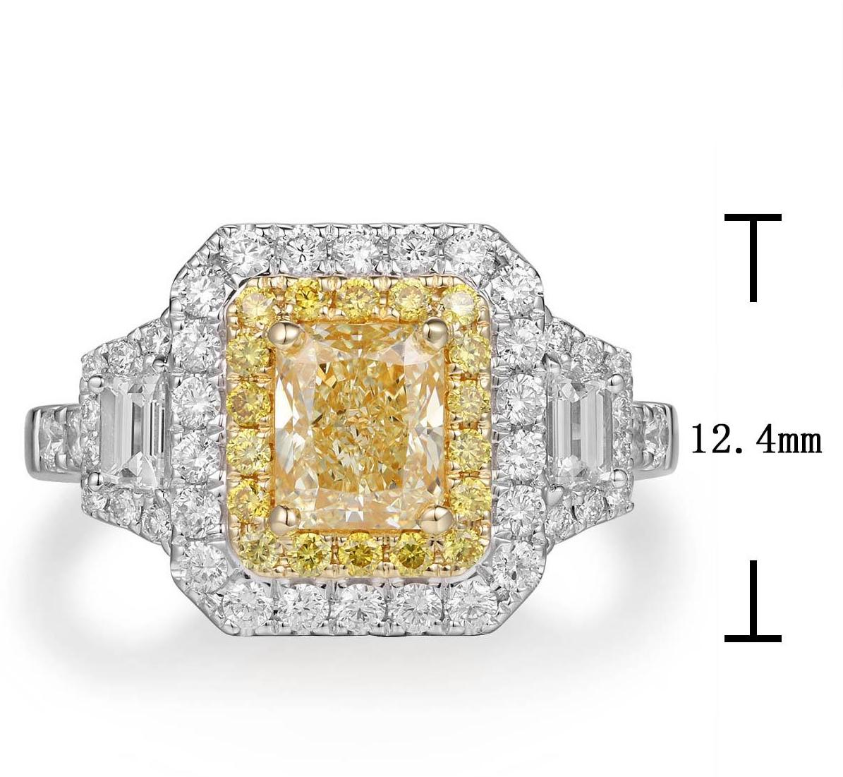 2.22ct tw Canary Fancy Yellow Center Side Trapezoid Diamond Ring