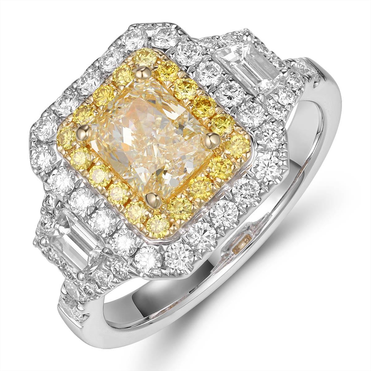 2.22ct tw Canary Fancy Yellow Center Side Trapezoid Diamond Ring