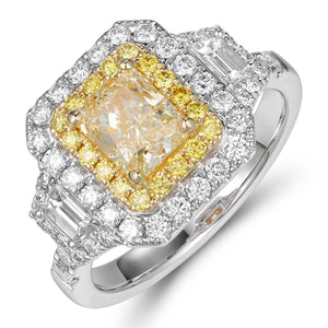 2.22ct tw Canary Fancy Yellow Center Side Trapezoid Diamond Ring