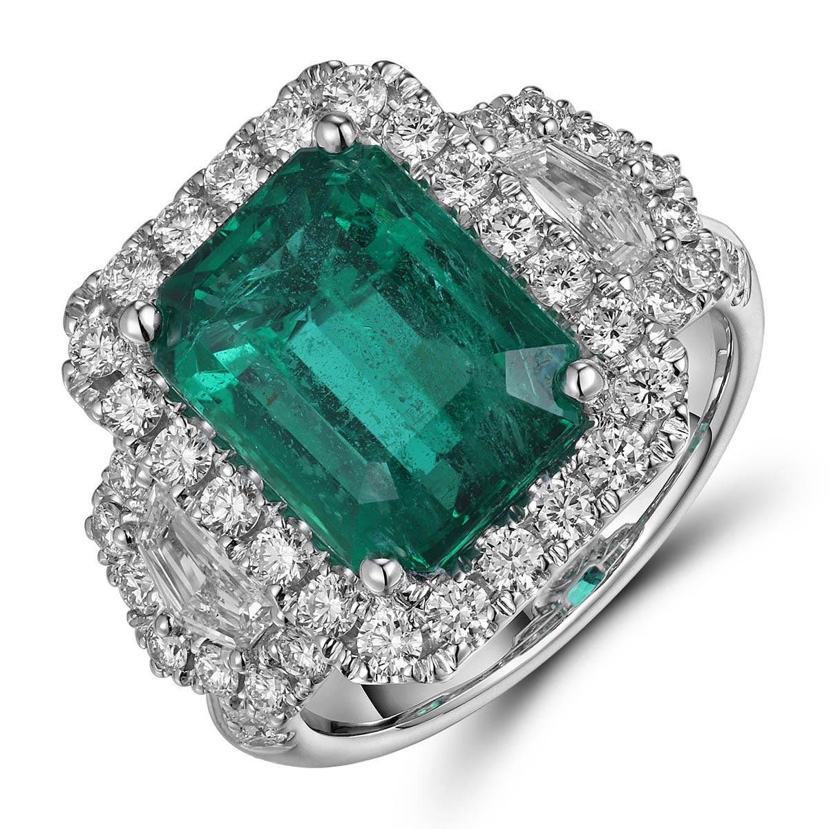 GRS Certified Emerald Statement 7.31carat Zambian Emerald - Cut Emerald & Diamond Ring