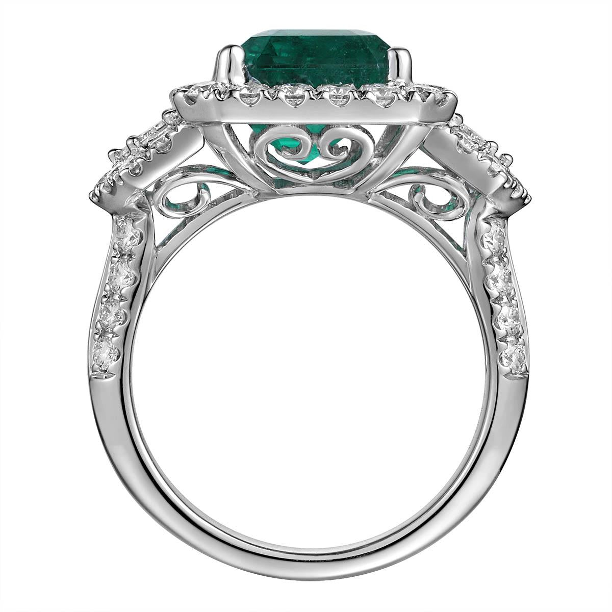 GRS Certified Emerald Statement 7.31carat Zambian Emerald - Cut Emerald & Diamond Ring