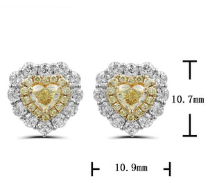 1.80ct tw Fancy Canary Yellow Heart Diamond Stud Earrings