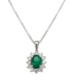 1.29ct tw Diamond & Green Emerald Pendant Necklace