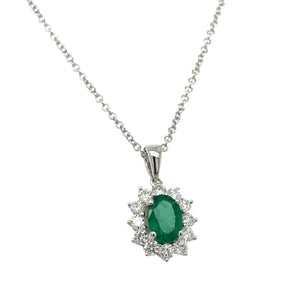 1.29ct tw Diamond & Green Emerald Pendant Necklace