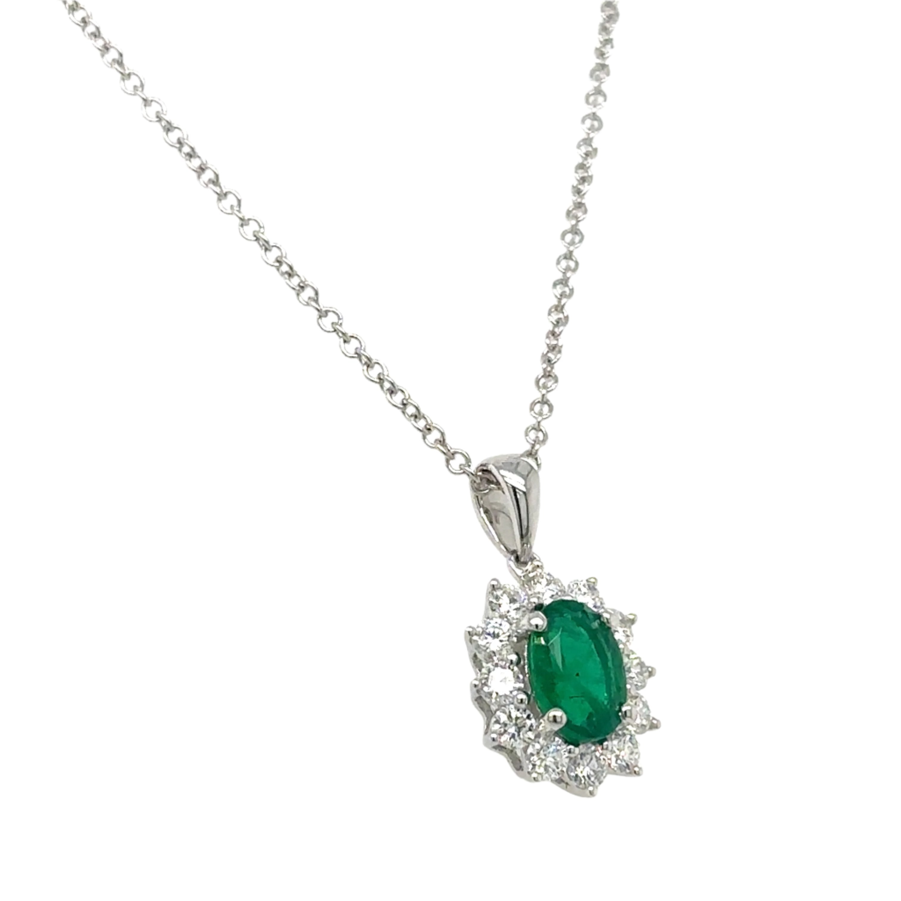 1.29ct tw Diamond & Green Emerald Pendant Necklace