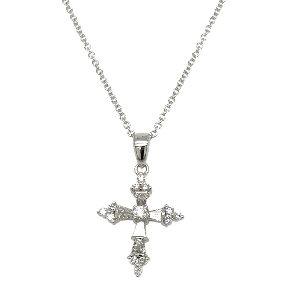 0.43ct tw Trapezoid and Round-cut Diamond Cross Pendant Necklace