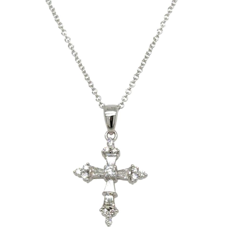 0.43ct tw Trapezoid and Round-cut Diamond Cross Pendant Necklace