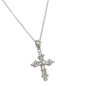 0.43ct tw Trapezoid and Round-cut Diamond Cross Pendant Necklace