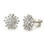 1.97ct tw Diamond Baguette Starburst Flower Fancy Earrings