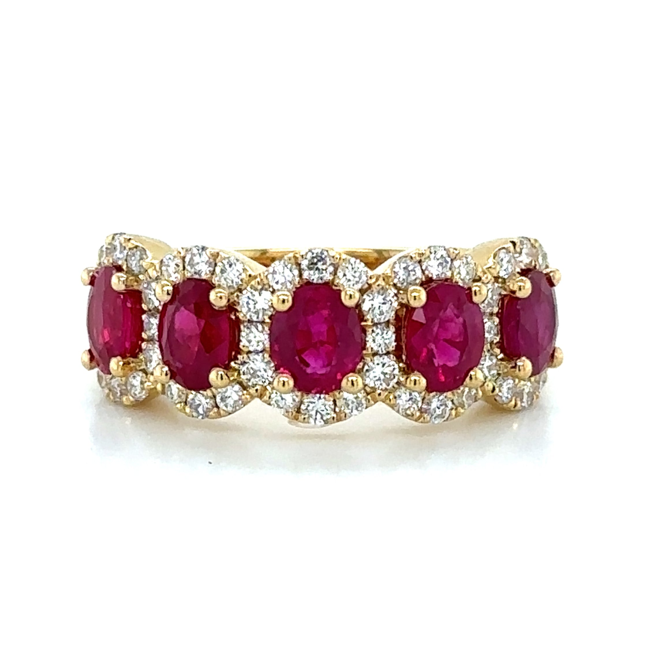 2.87ct tw Five Ruby Oval-cut and White Diamond Ring