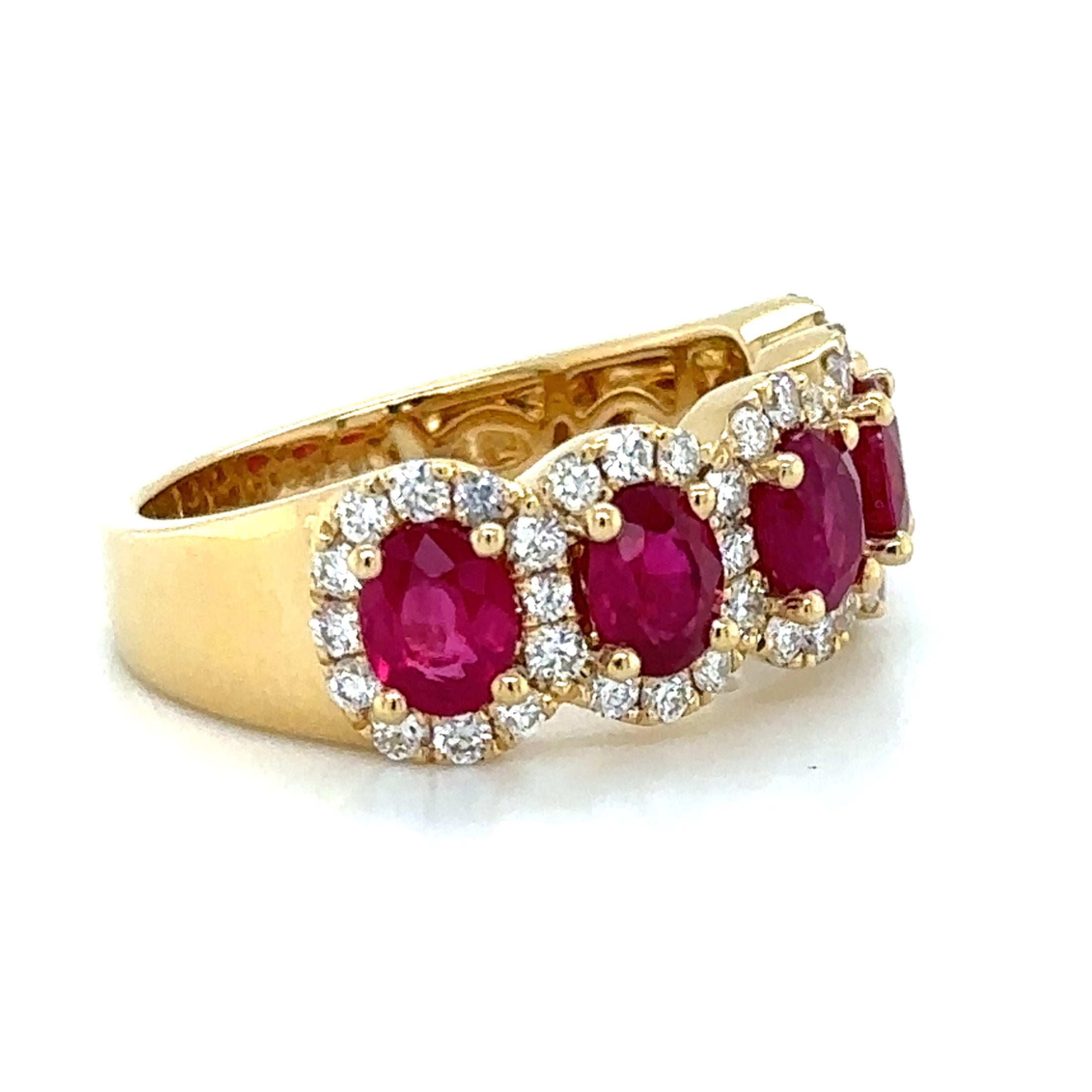 2.87ct tw Five Ruby Oval-cut and White Diamond Ring