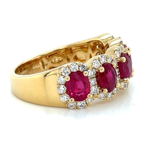 2.87ct tw Five Ruby Oval-cut and White Diamond Ring