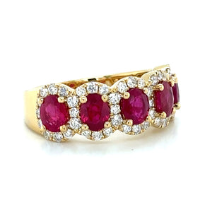 2.87ct tw Five Ruby Oval-cut and White Diamond Ring