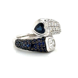 1.60Carat Blue Sapphire Wrap Pinky Emerald And Heart Moi Toi Pave Diamond Ring