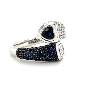 1.60Carat Blue Sapphire Wrap Pinky Emerald And Heart Moi Toi Pave Diamond Ring