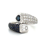 1.60Carat Blue Sapphire Wrap Pinky Emerald And Heart Moi Toi Pave Diamond Ring