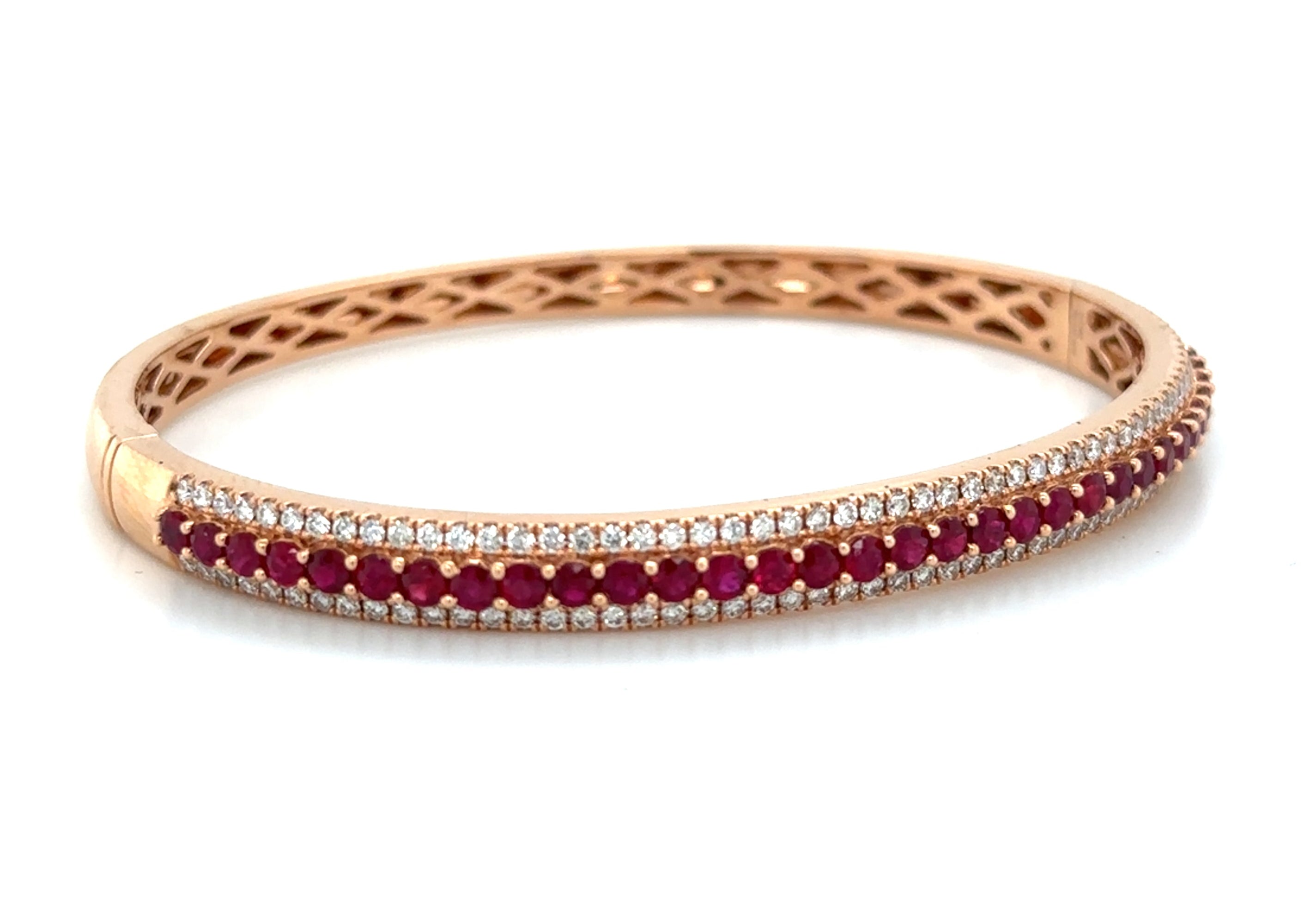 3.23ct t.w. Round Brilliant Cut Diamond and Ruby Bangle Bracelet