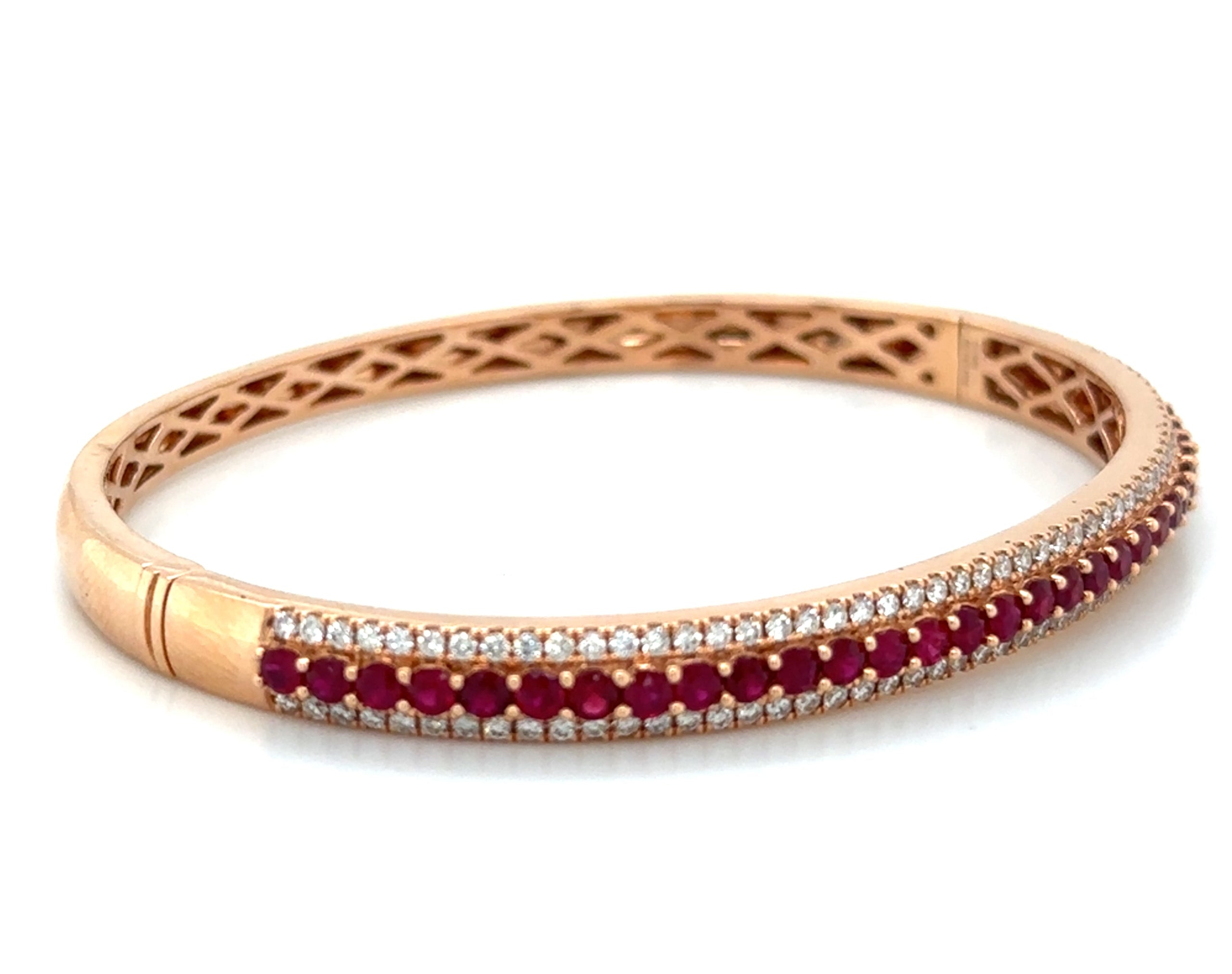 3.23ct t.w. Round Brilliant Cut Diamond and Ruby Bangle Bracelet