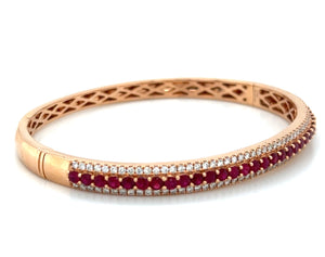 3.23ct t.w. Round Brilliant Cut Diamond and Ruby Bangle Bracelet