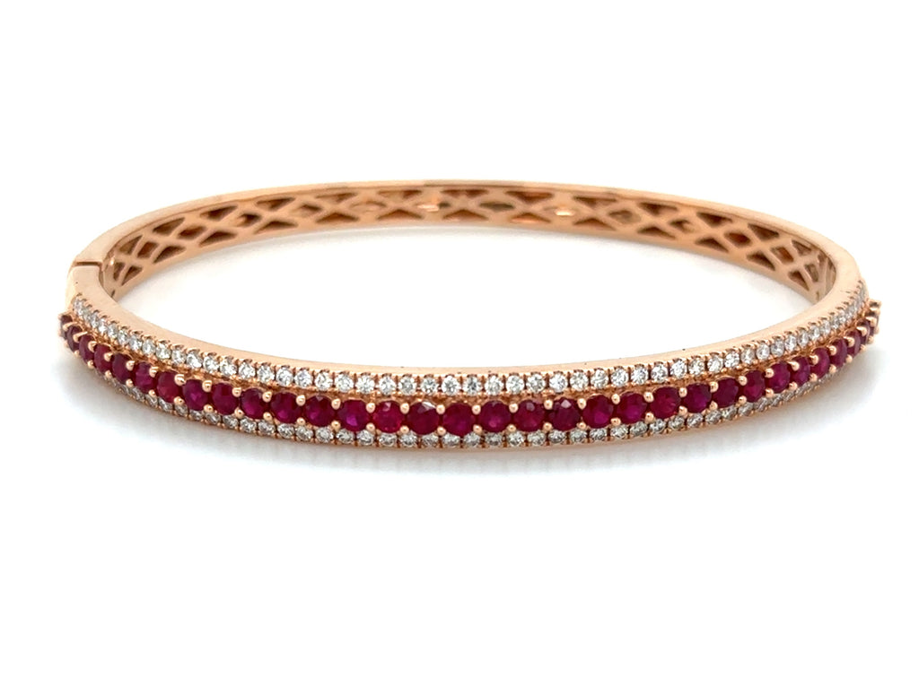 3.23ct t.w. Round Brilliant Cut Diamond and Ruby Bangle Bracelet