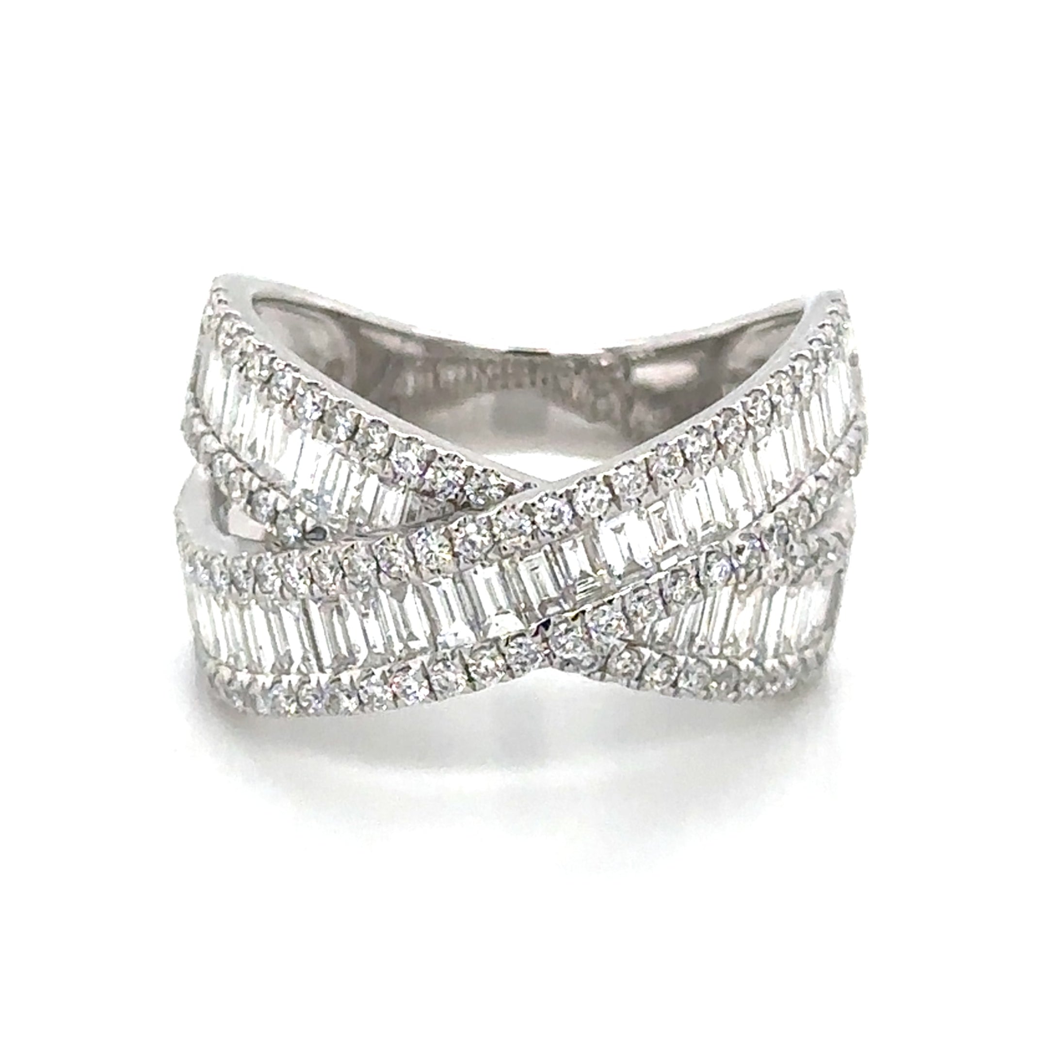 1.92ct tw Diamond Baguette and Round cut Criss Cross Ring