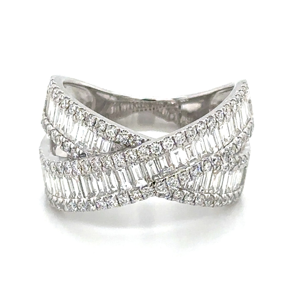 1.92ct tw Diamond Baguette and Round cut Criss Cross Ring