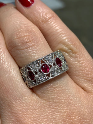 Diamond And Ruby Right Hand Cocktail Ring