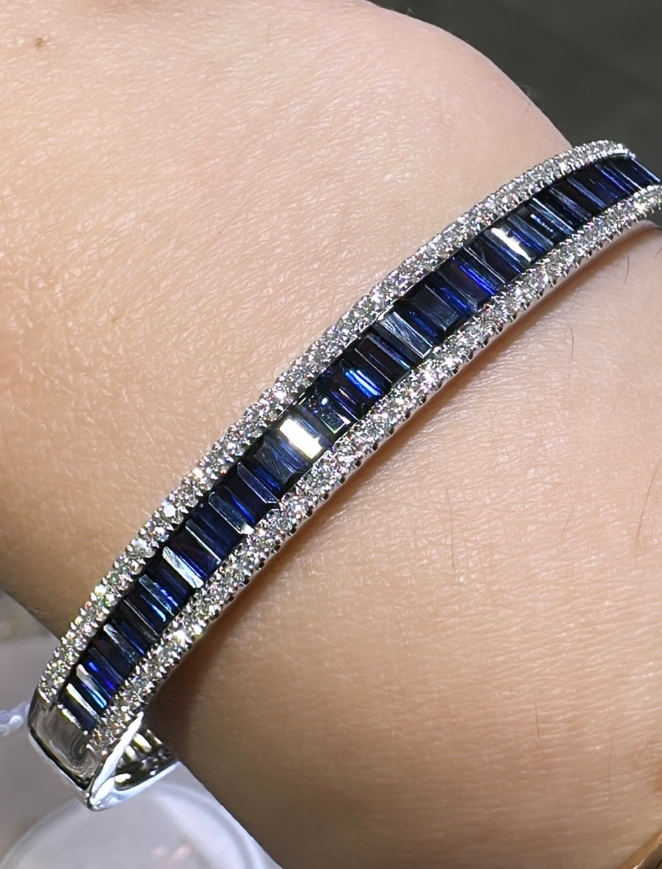 Royal Blue Sapphire & Diamond White Gold Bangle Bracelet