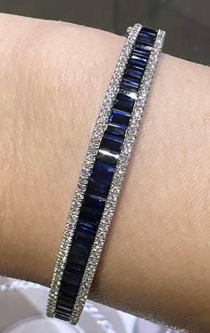 Royal Blue Sapphire & Diamond White Gold Bangle Bracelet