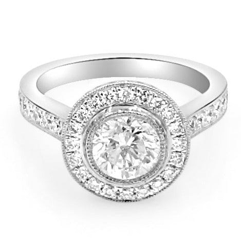 1.57CT T.W. Round Brilliant Cut Diamond Halo Engagement Ring