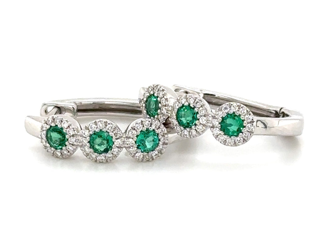 Ladies 3 Stone Emerald & Diamond Huggie Earrings 0.43ct tw