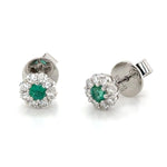 Ladies Green Emerald Diamond Stud Earrings