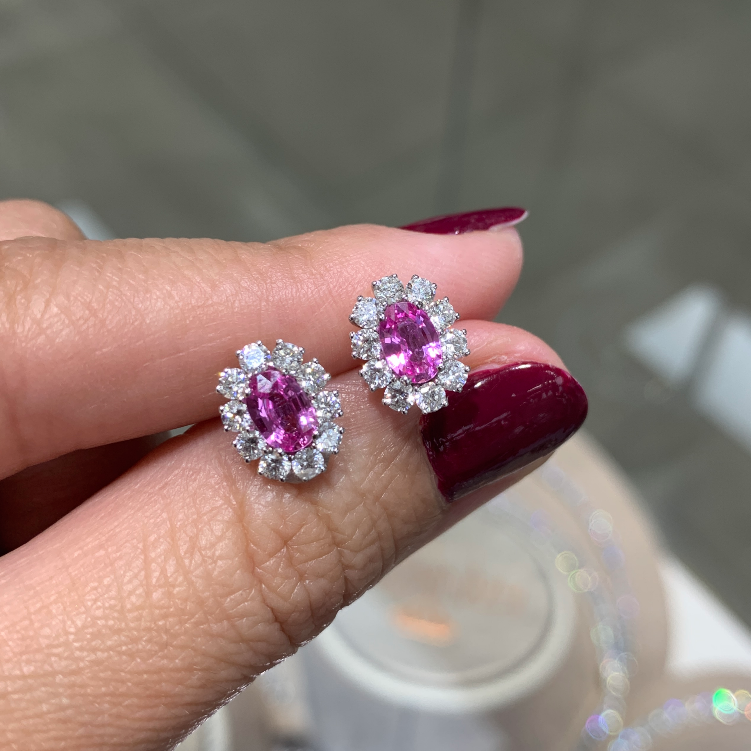 Diamond and Pink Sapphire Stud Earring 1.15 cts