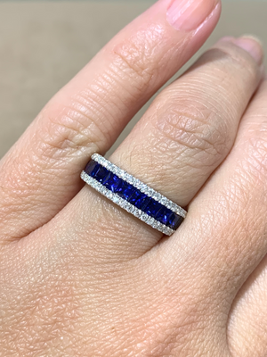 2.08ct tw Diamond and Princess-cut Blue Sapphire Band