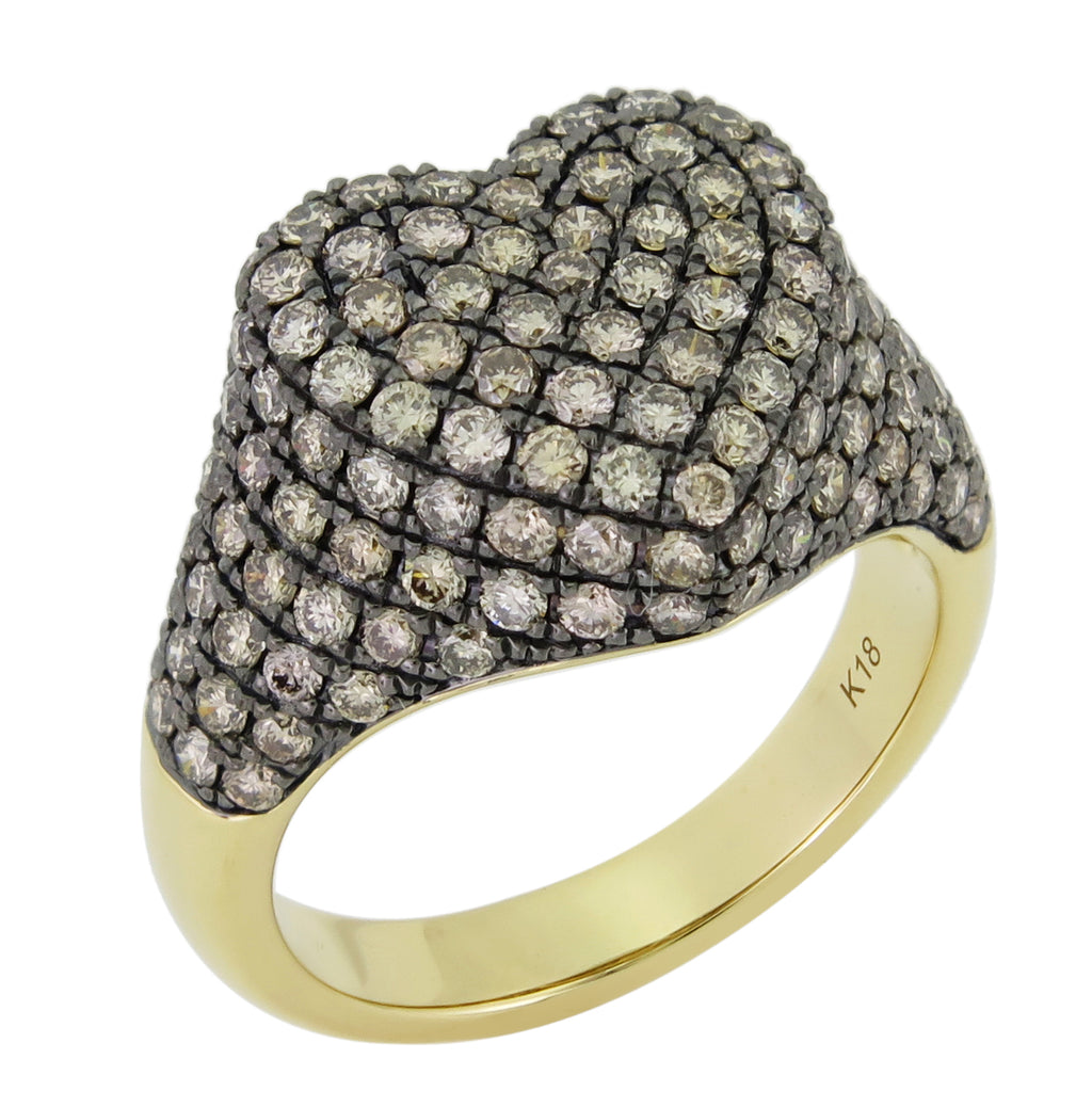 Champaign Pave Diamond Heart Right Hand Pinkie Ring