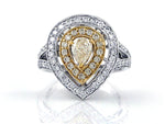 1.47ct tw Fancy Pear Shape Yellow Diamond Double Halo Ring