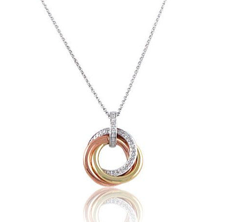 Triple Circle Diamond Pendant in 3 Shade Gold 0.13ct t.w.