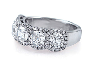 Five Stone Cushion Cut Anniversary Ring 2.57ctw