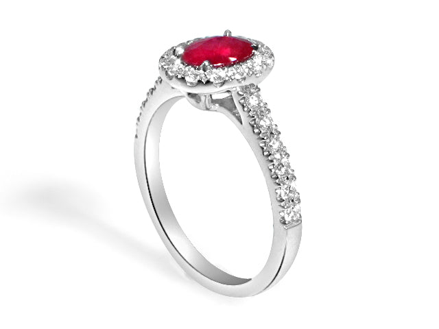 Oval Ruby Halo Ring with Diamonds 1.00 ctw