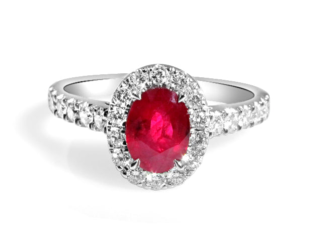 Oval Ruby Halo Ring with Diamonds 1.00 ctw