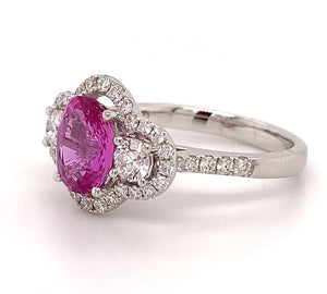 2.09ct Pink Sapphire Three Stone and Diamond Ring