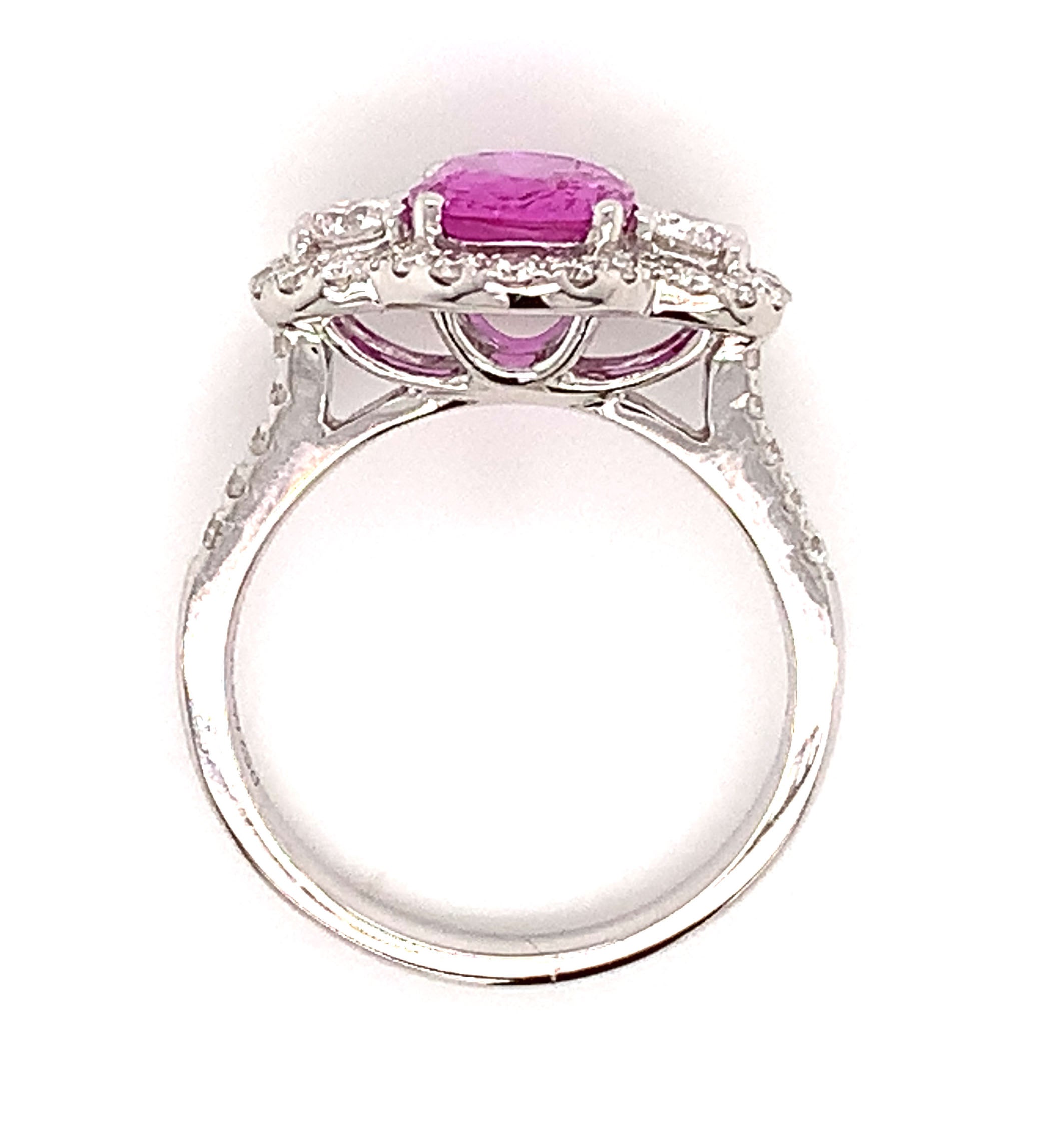 2.09ct Pink Sapphire Three Stone and Diamond Ring