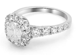 Henri Daussi GIA Certified 1.68ct tw Cushion Halo Graduated Shank Engagement  Anniversary Ring